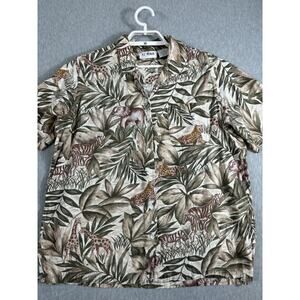 Vintage VJ Woman Safari Shirt Plus Size 1X Cotton Blend Animals Short Sleeve